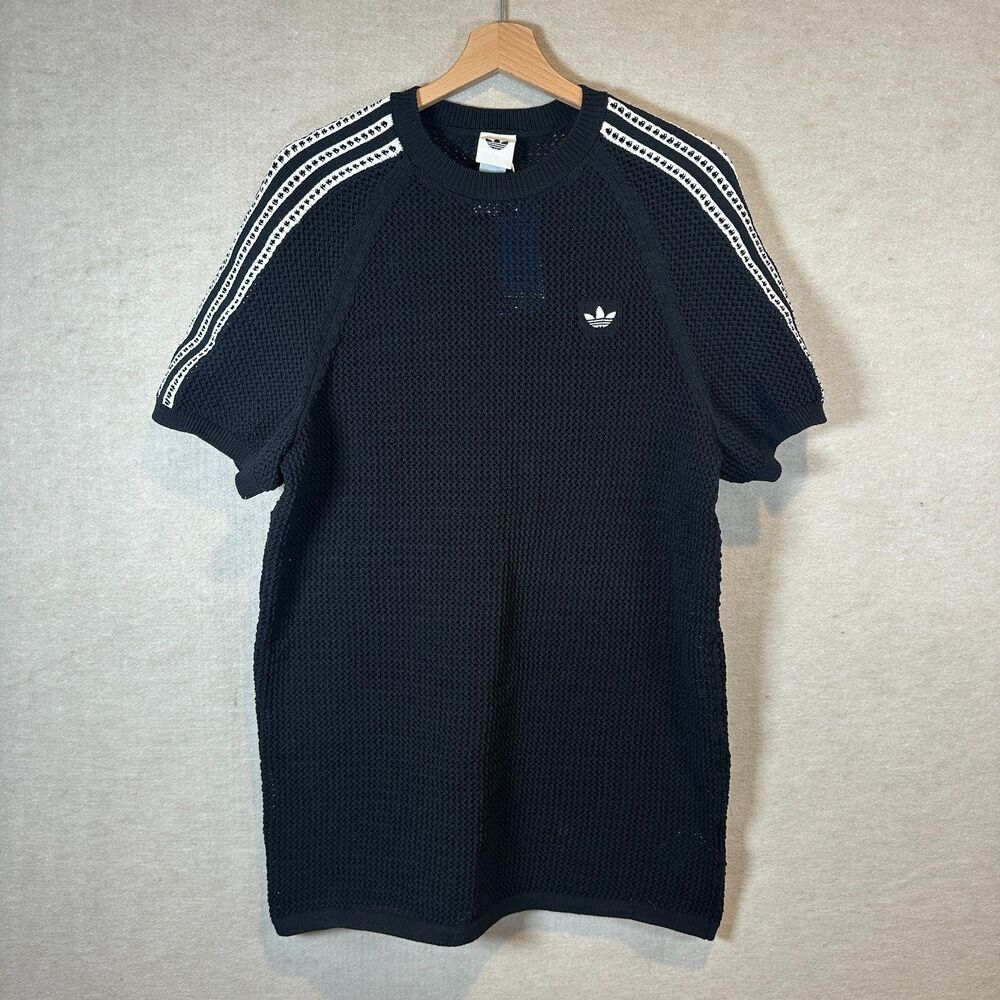 Adidas Originals Crochet Dress Womens M Black 3 Stripe KC6488 NWT Knit Tee